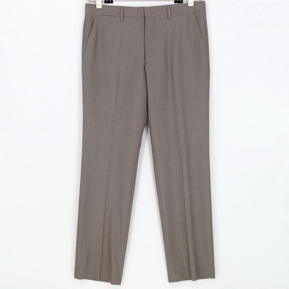 J. Ferrar Men's Tan Classic Slim Fit Flat Front Tailored Dress Pant Size 34W 32L